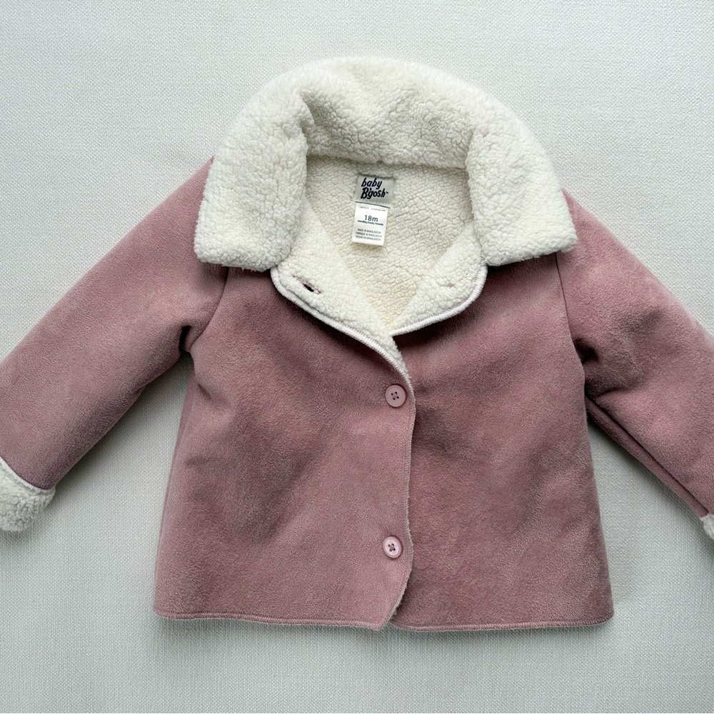 OshKosh B'gosh Pink and Cream Girls Faux Suede and Sherpa Coat